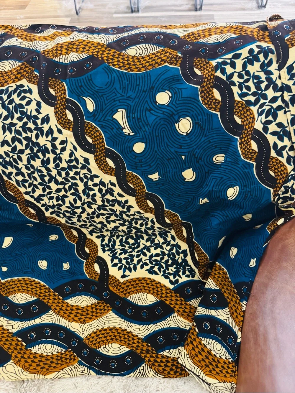 Navy Blue Mustard Print Fabric Tapestry Decor